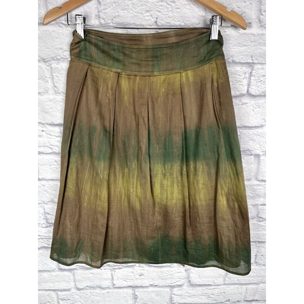 THEORY Women's Green Subtle Tie Dye Pleated A-Line Belted Wrap Skirt Size 6 - Picture 6 of 6